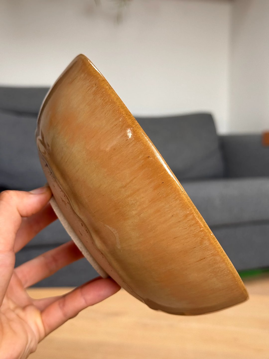 Wide shallow bowl, toasted honey, view 2