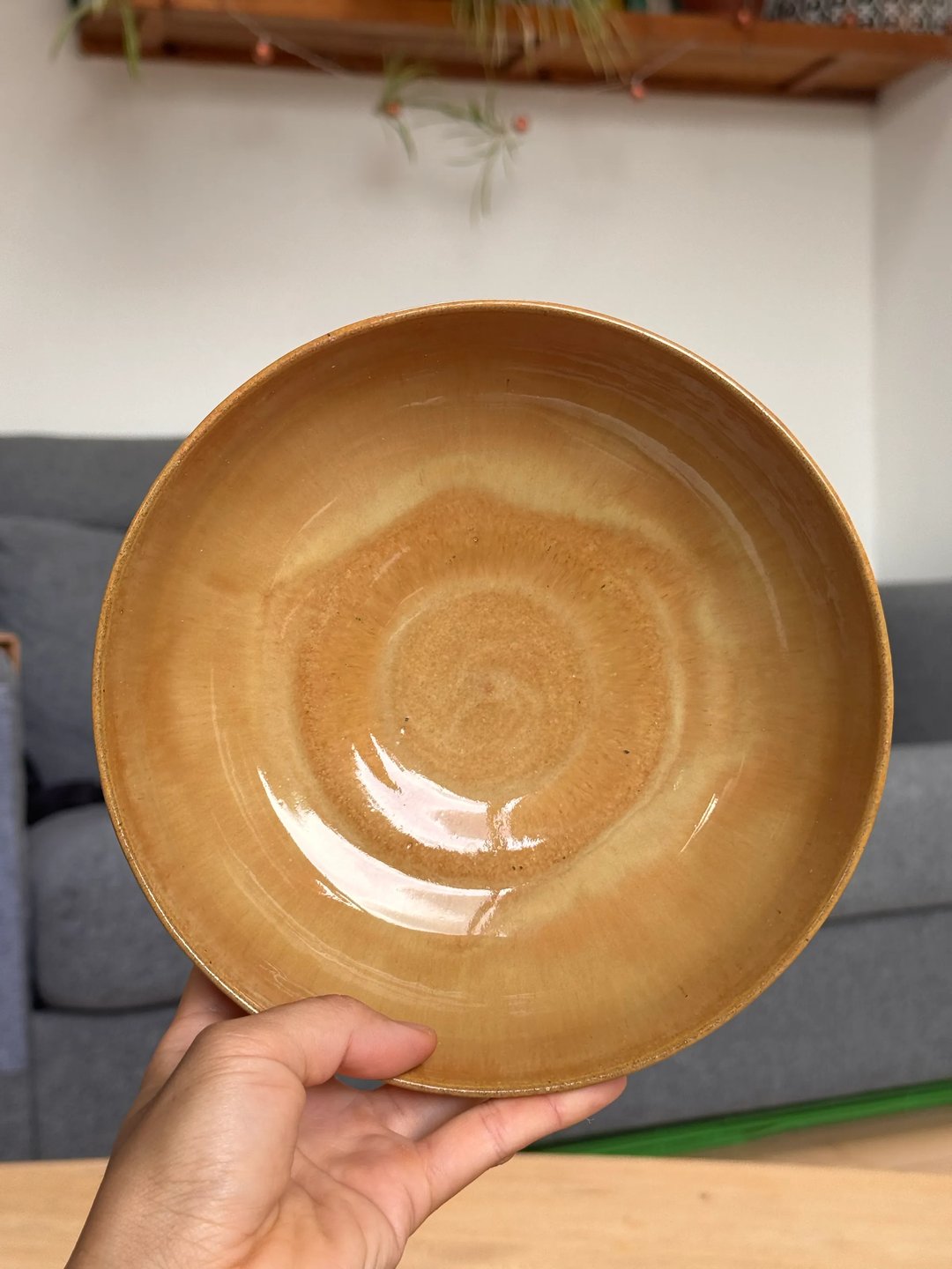 Wide shallow bowl, toasted honey, view 1