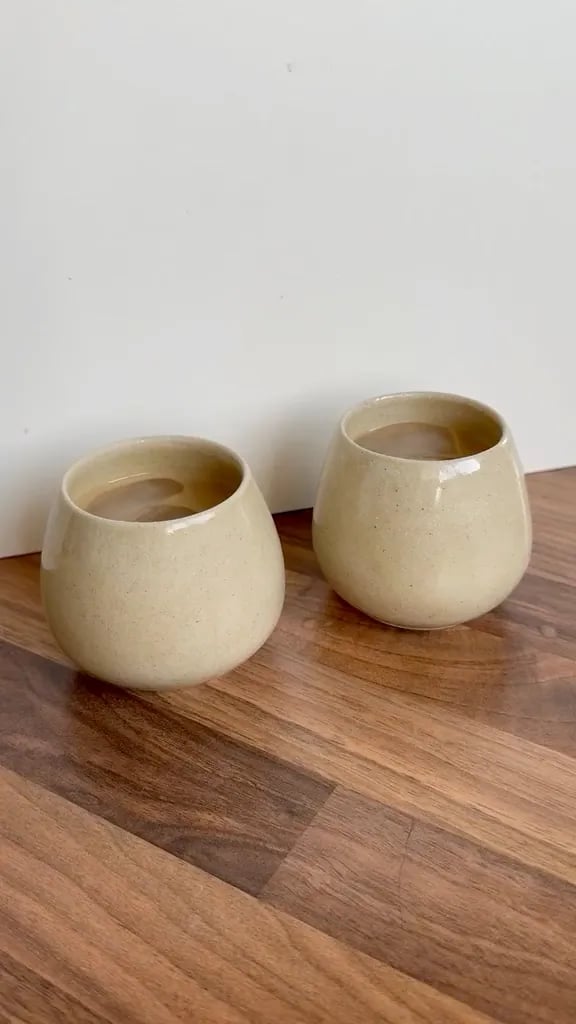 Rounded cups, sandy beige on speckled clay, view 3