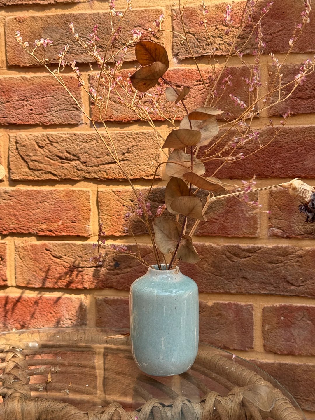 Bud vase with rounded shoulders and a narrow neck, pale turquoise, view 2