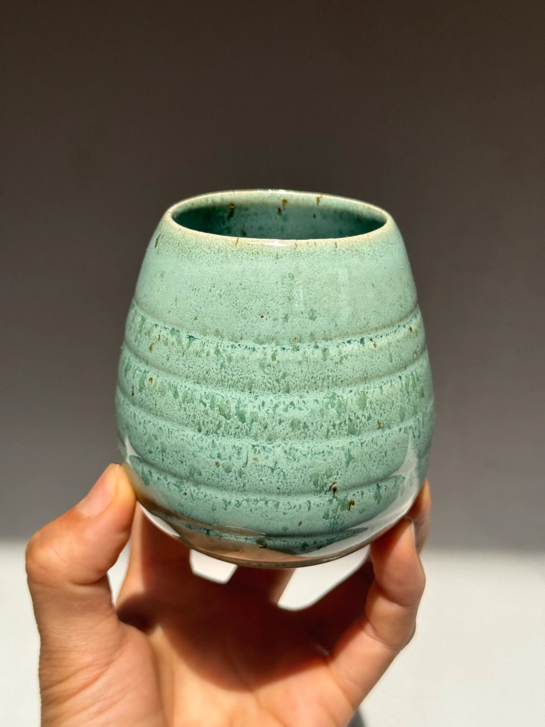 Egg-shaped cups, jade mist, view 1