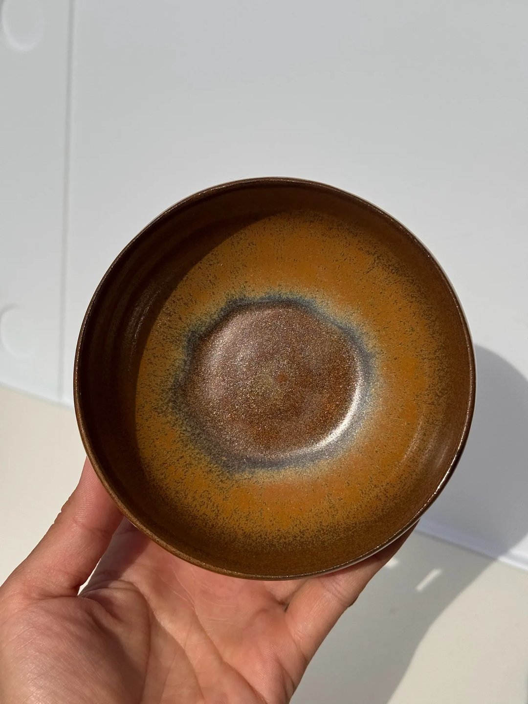 Small bowls with carved lines, caramel glaze on red clay, view 3