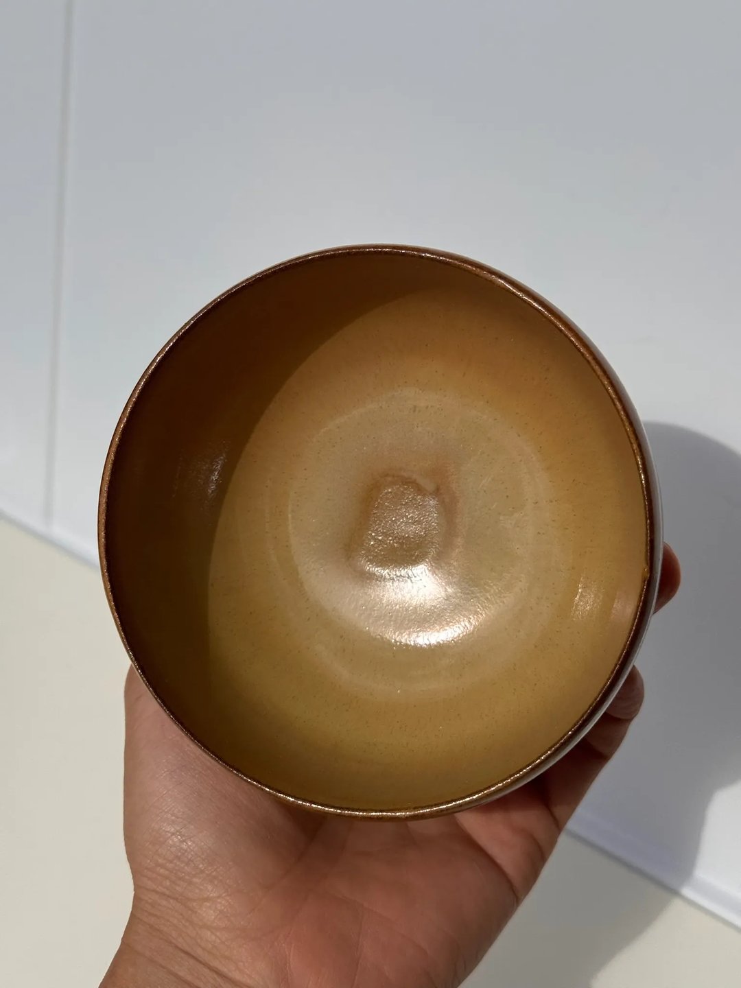 Small bowls with carved lines, caramel glaze on red clay, view 2
