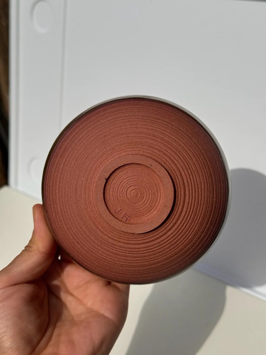 Small bowls with carved lines, caramel glaze on red clay, view 4