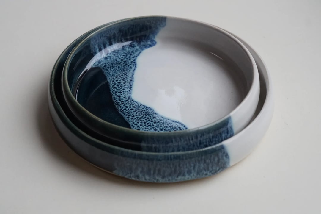 Small plates, dual toned, stormy blue and white, view 1