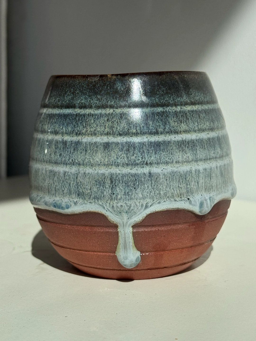 Egg-shaped cups with drippy glaze, misty-blue, view 6