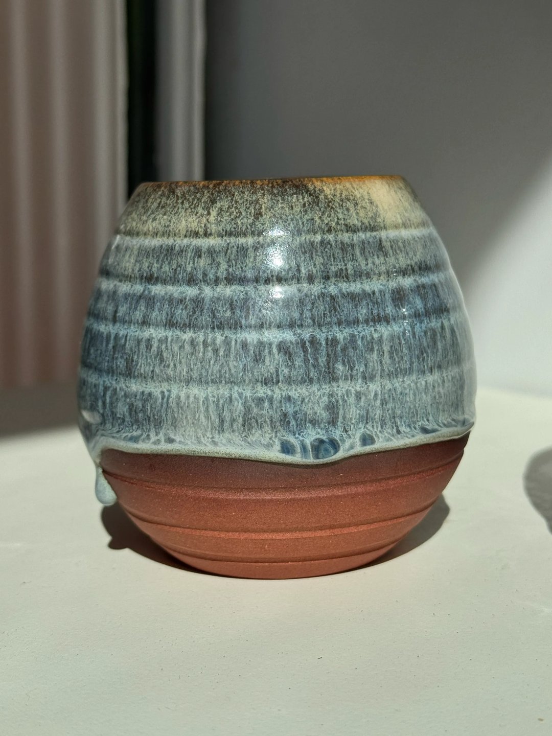 Egg-shaped cups with drippy glaze, misty-blue, view 5