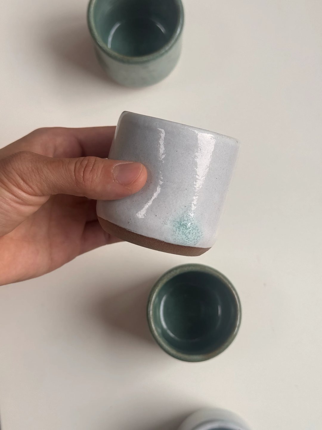 Dimpled espresso cups, pale turquoise, view 2