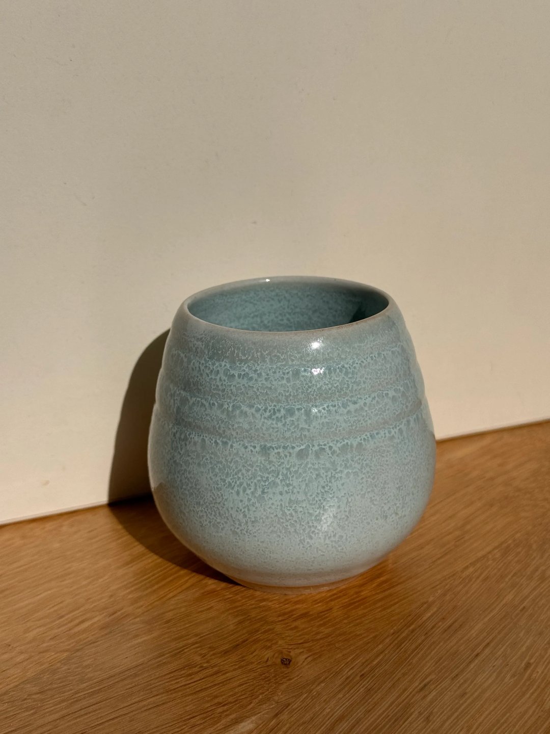 Egg-shaped cups with carved ridges, frosted turqoise, view 2