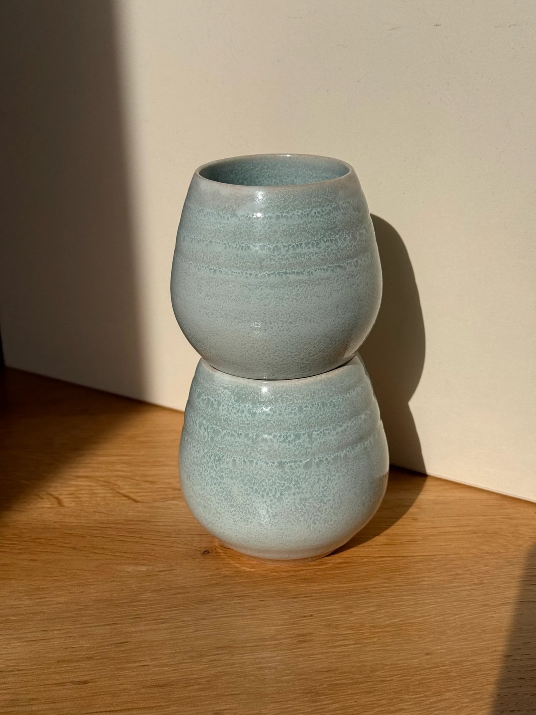 Egg-shaped cups with carved ridges, frosted turqoise, view 4