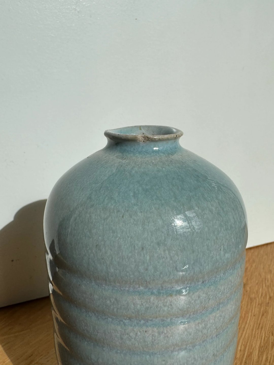 Bottle vase with ridges around the body, pale turquoise, view 2